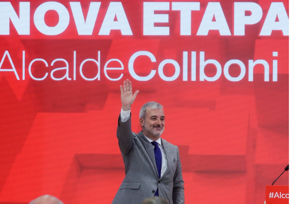 Collboni este jueves durante la presentación de su candidatura a la alcaldía de Barcelona