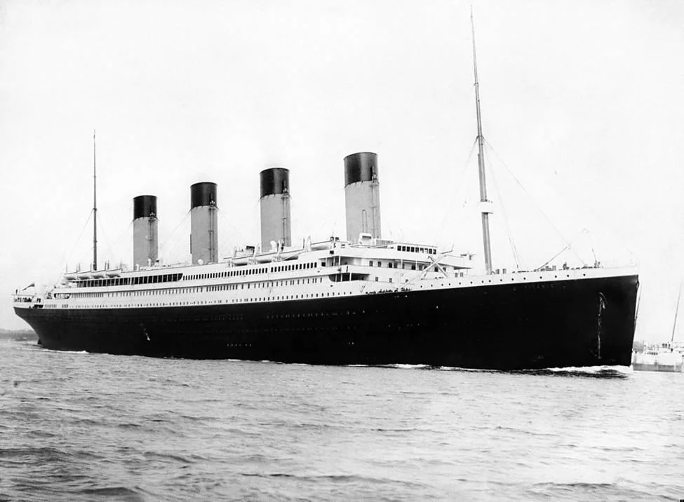 The historic ocean liner, after launching, shortly before its tragic maiden voyage.