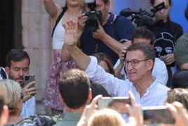El presidente del PP, Alberto Núñez Feijóo, en Salamanca, esta mañana