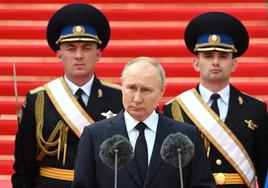 El presidente ruso, Vladímir Putin, este martes en la ceremonia militar celebrada en el Kremlin.