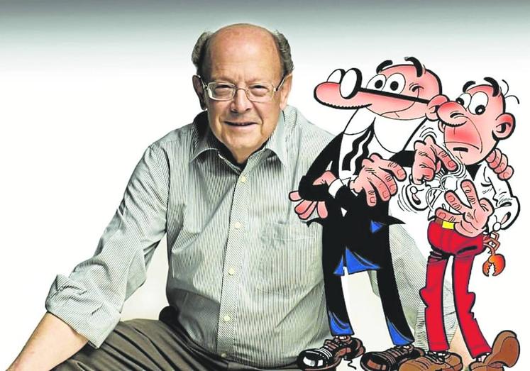 Francisco Ibáñez, con sus dos 'hijos' más famosos del comic: Mortadelo y Filemón.