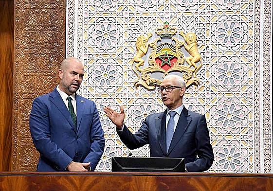 El presidente del Parlamento israelí, Amir Ohana, y su homólogo marroquí, Rachid Talbi Alami, en una reunión que tuvo lugar en junio en Rabat