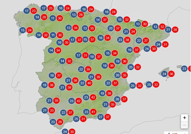 La Aemet indica las temperaturas máximas y mínimas para el 23-J