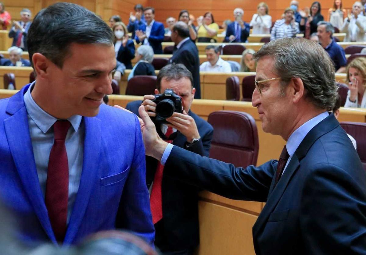 Pedro Sánchez y Alberto Núñez Feijóo, durante una sesión del Senado en la anterior legislatura.