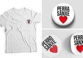 Chapas, camisetas y pegatinas con el lema «perro y perra sanxe»