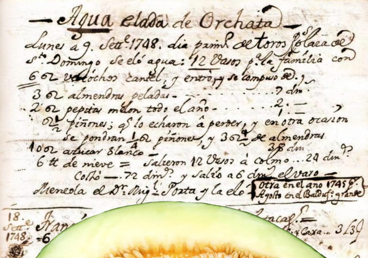 Melón y apunte sobre agua helada de horchata (Valencia, 9 de septiembre de 1748).