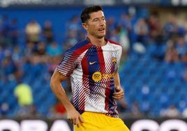 Robert Lewandowski, calentando.