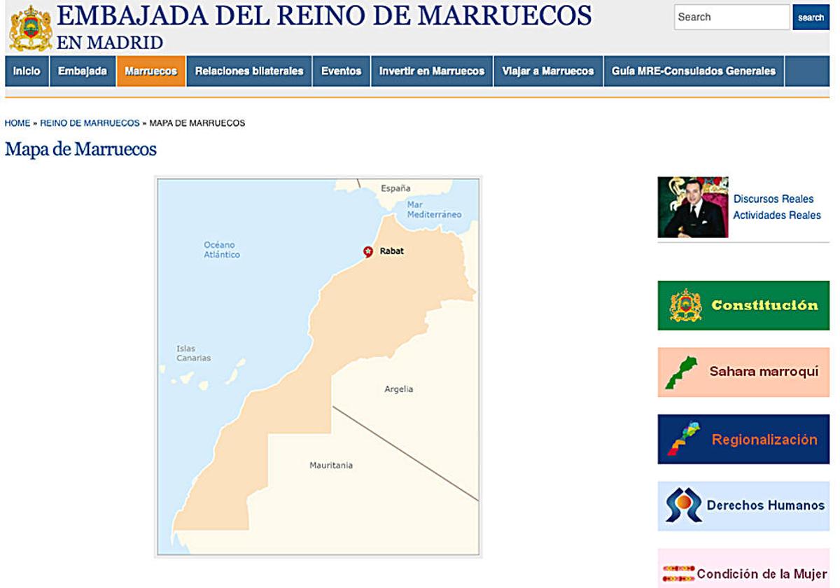 Mapa de Marruecos en la web de su Embajada en Madrid.