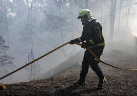 Un bombero trabaja en la extinción del fuego, en Las Lagunetas, a 22 de agosto, en La Esperanza, Tenerife.