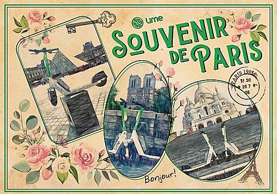 Postal que ha dejado la empresa Lime de alquiler de patinetes a sus clientes en forma de despedida.