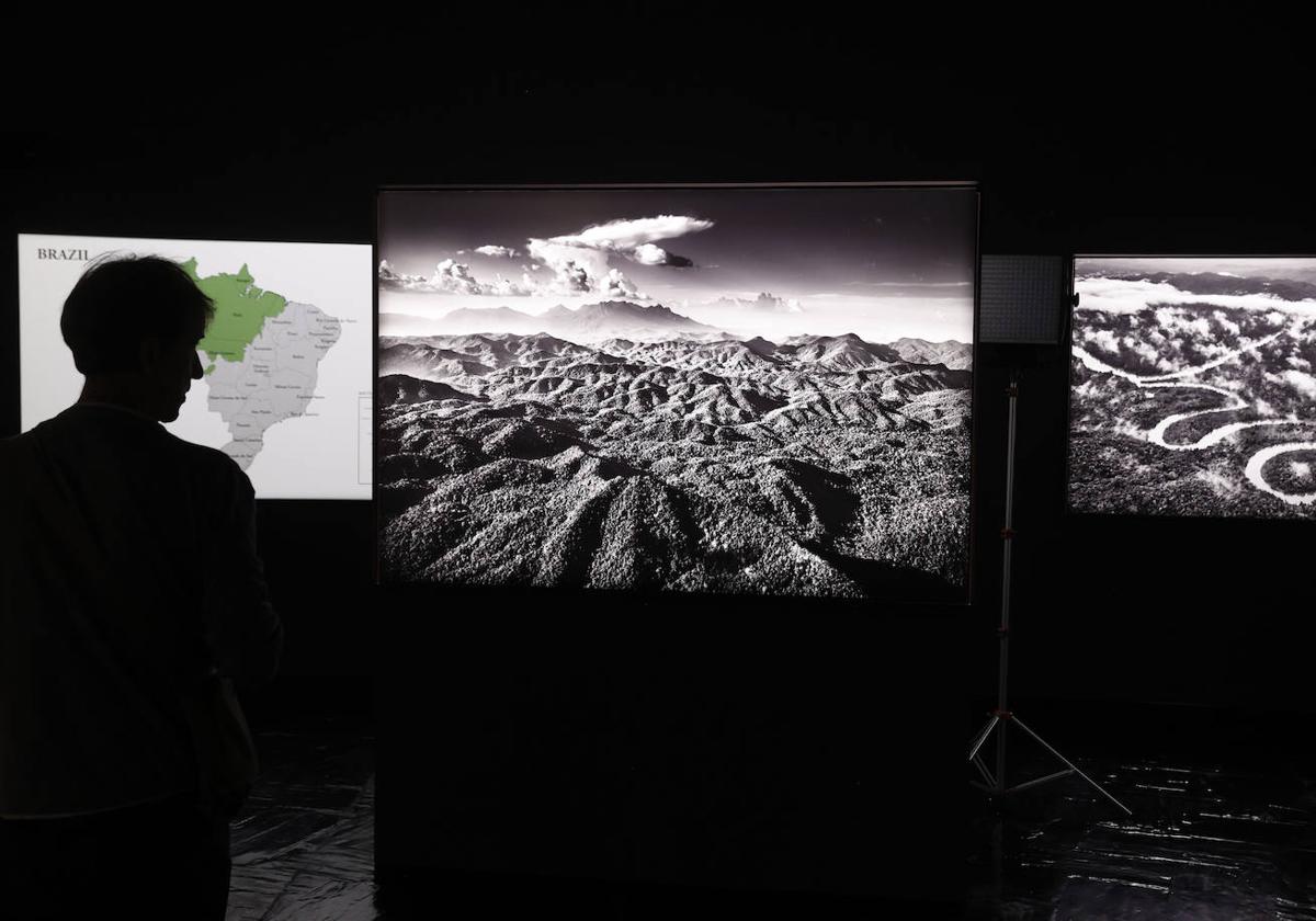 Un visitante, ante una de las fotografías de Salgado.