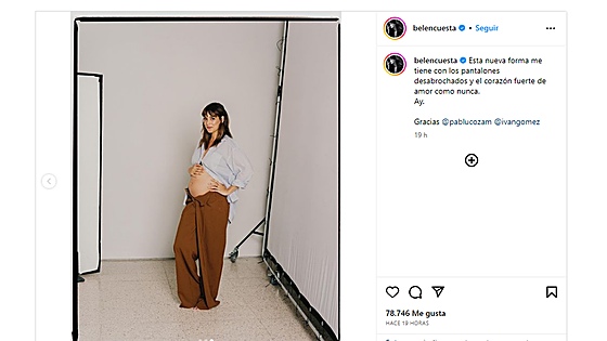 Belén Cuesta, embarazada y con «el corazón fuerte de amor como nunca»