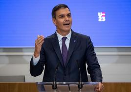 Pedro Sánchez, durante el acto en la sede de la CEOE en el que presentó, este viernes, la propuesta estratégica de la Presidencia española de la UE