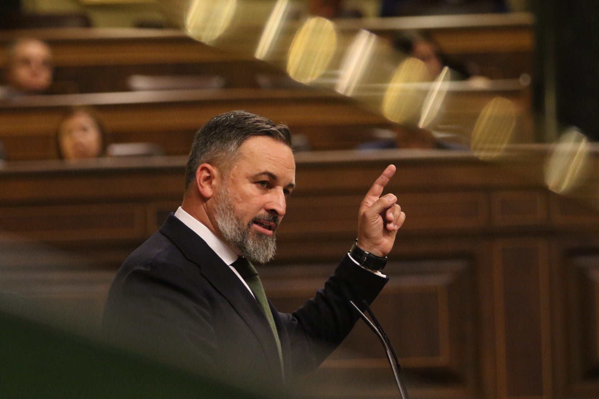 El líder de Vox, Santiago Abascal, durante su discurso en el Congreso