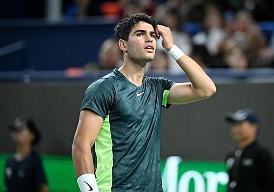 Carlos Alcaraz, durante el partido ante Grigor DImitrov.