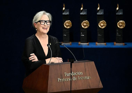 Meryl Streep, el viernes en su discurso en Oviedo tras recoger el Princesa de Asturias de las Artes.