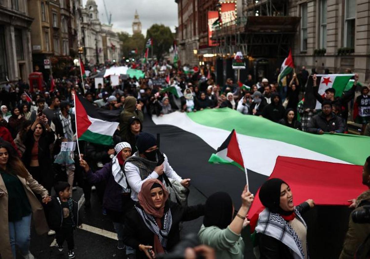 Manifestación en favor de Palestina celebrada en Londres.