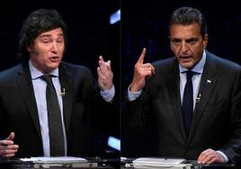 El ultralibertario Javier Milei y el ministro de Economía, Sergio Massa, en el último debate electora en Argentina.