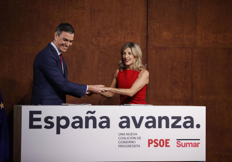 Sánchez y Díaz, tras la firma del acuerdo.