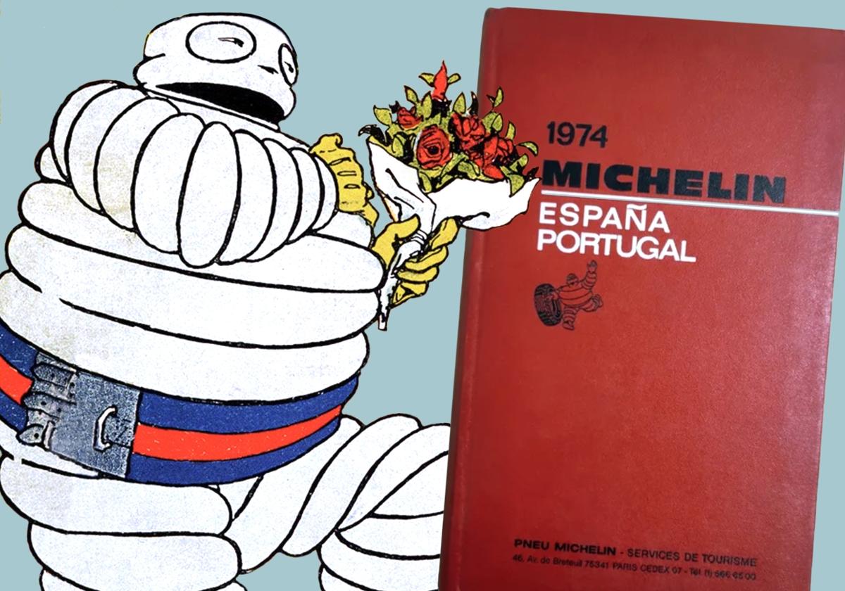 Ilustración publicitaria de Michelin y guía Michelin para España y Portugal 1974.