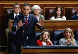 Sánchez interviene en el Congreso junto las vicepresidentas Calviño y Díaz.