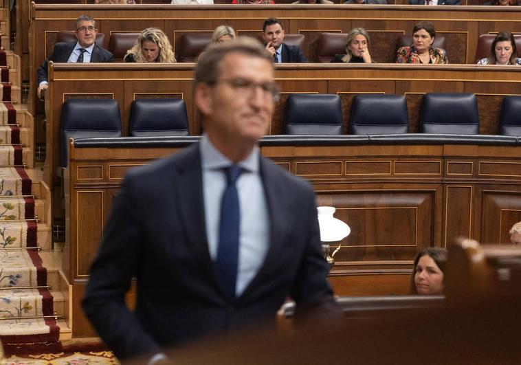 El portavos del Grupo parlamentario socialista Patxi López y el líder del Partido Popular, Alberto Núñez Feijóo.