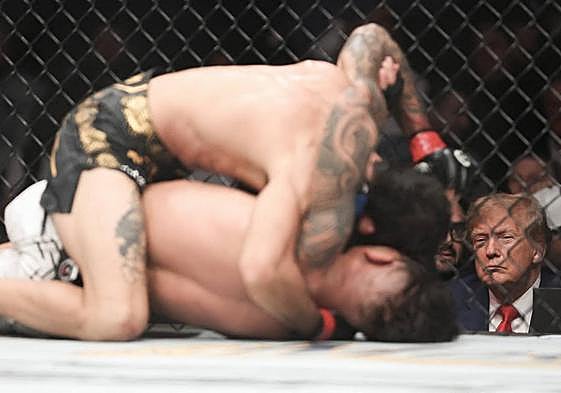 Trump observa una pelea de artes marciales mixtas en Las Vegas.