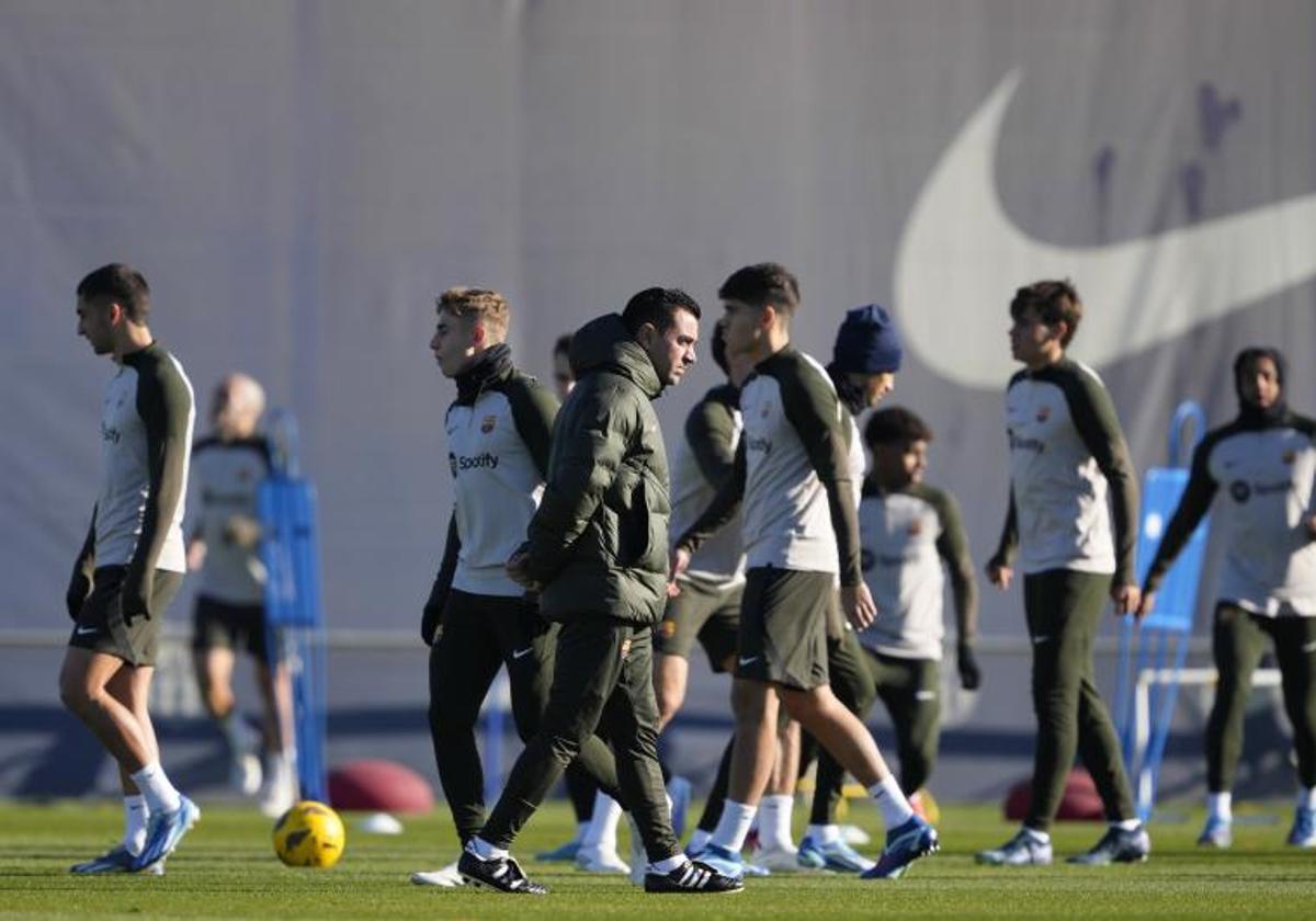 Xavi Hernández, en el entrenamiento previo al partido contra el Almería.