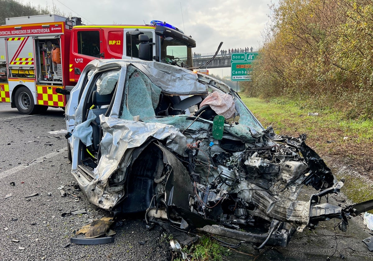 Vehículo siniestrado en un accidente mortal Cambados (Pontevedra), el pasado diciembre.