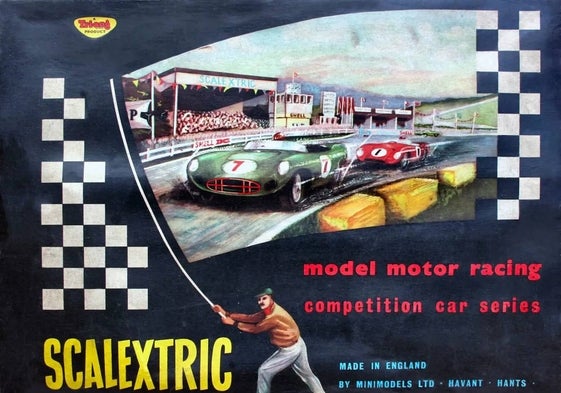 Caja de uno de los primeros sets del Scalextric, de finales de los años 50