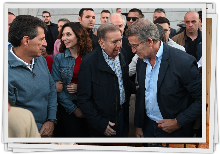 Edmundo González junto a Feijóo, en una concentración en Madrid contra el gobierno de Venezuela.