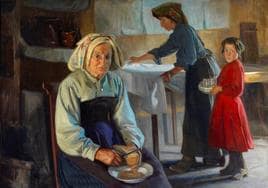 'Anciana cortando sopas de pan', cuadro de José Nogué Massó