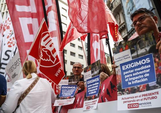 Manifestación de trabajadores de Caixabank.