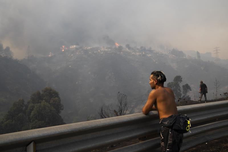 Vecinos observan los incendios forestales que afectan la zona de Canal Beagle, Viña del Mar.