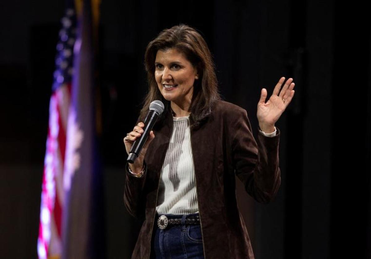 La exembajadora de EE UU ante la ONU, Nikki Haley, en un acto de campaña.