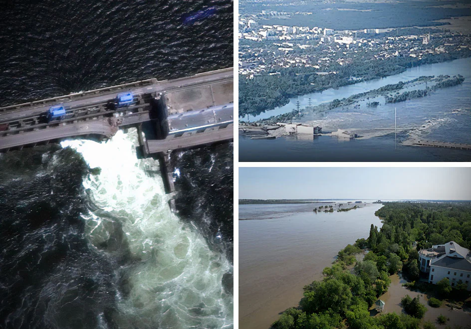 新卡霍夫卡大坝的毁坏使该地区变成了一个巨大的泥潭。