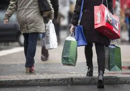 Personas de compras en una calle de Madrid.