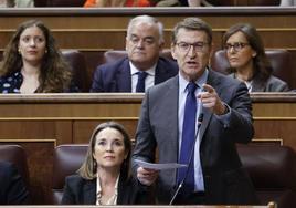 Alberto Núñez Feijóo pregunta a Pedro Sánchez durante la sesión de control al Gobierno de este miércoles.