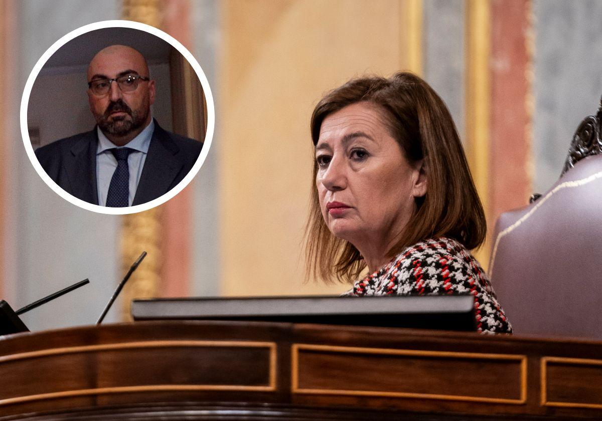 Francina Armengol, en el Congreso. Arriba, Koldo García.