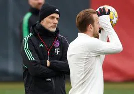 Thomas Tuchel y Harry Kane, la víspera del Bayern-Lazio en Múnich.