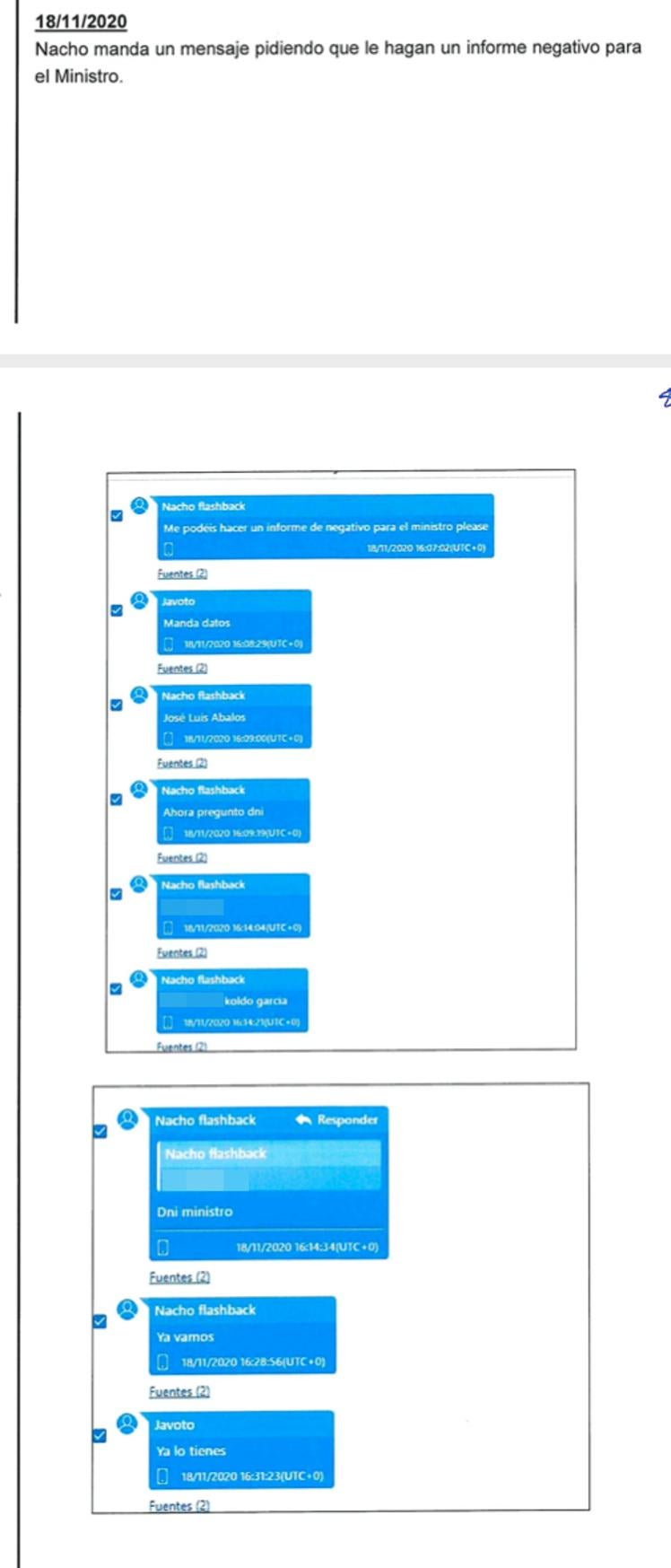 Conversación hallada en el volcado de uno de los móviles