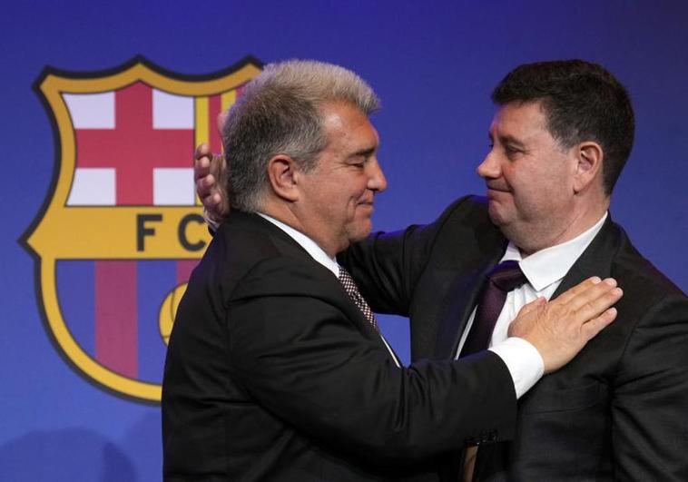 Joan Laporta y Oriol Romeu, este jueves, tras la dimisión del vicepresidente.