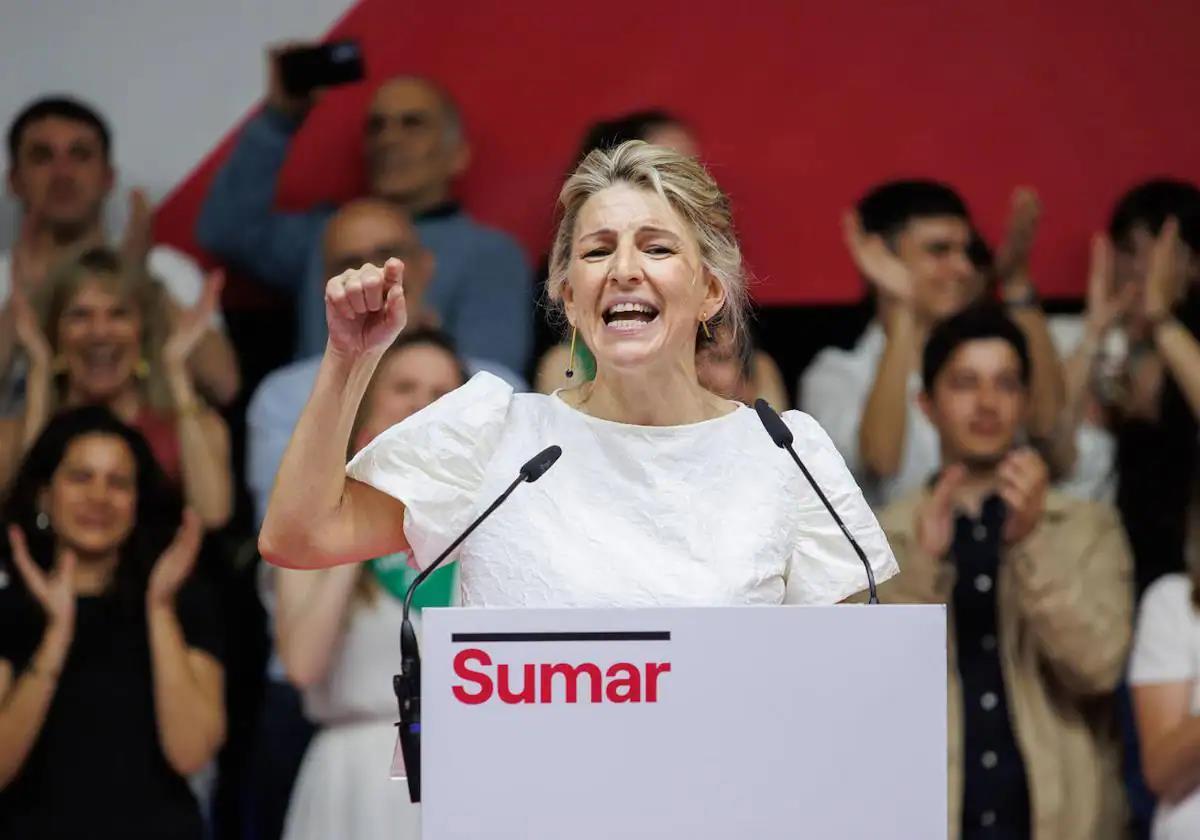 La vicepresidenta segunda del Gobierno y líder de Sumar, Yolanda Díaz, en el acto de lanzamiento de la plataforma en Madrid el año pasado.