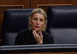 Yolanda Díaz, en el pleno del Congreso del jueves que aprobó la amnistía y tras el adelanto catalán