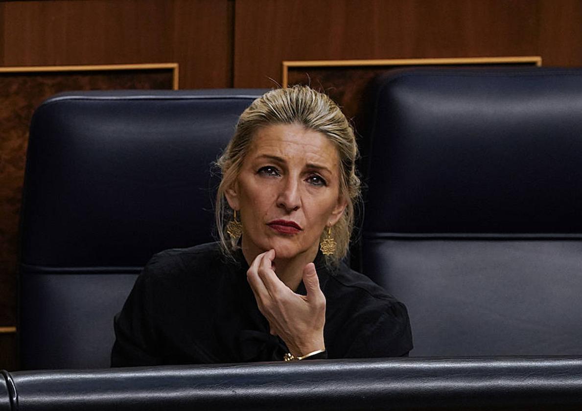 Yolanda Díaz, en el pleno del Congreso del jueves que aprobó la amnistía y tras el adelanto catalán