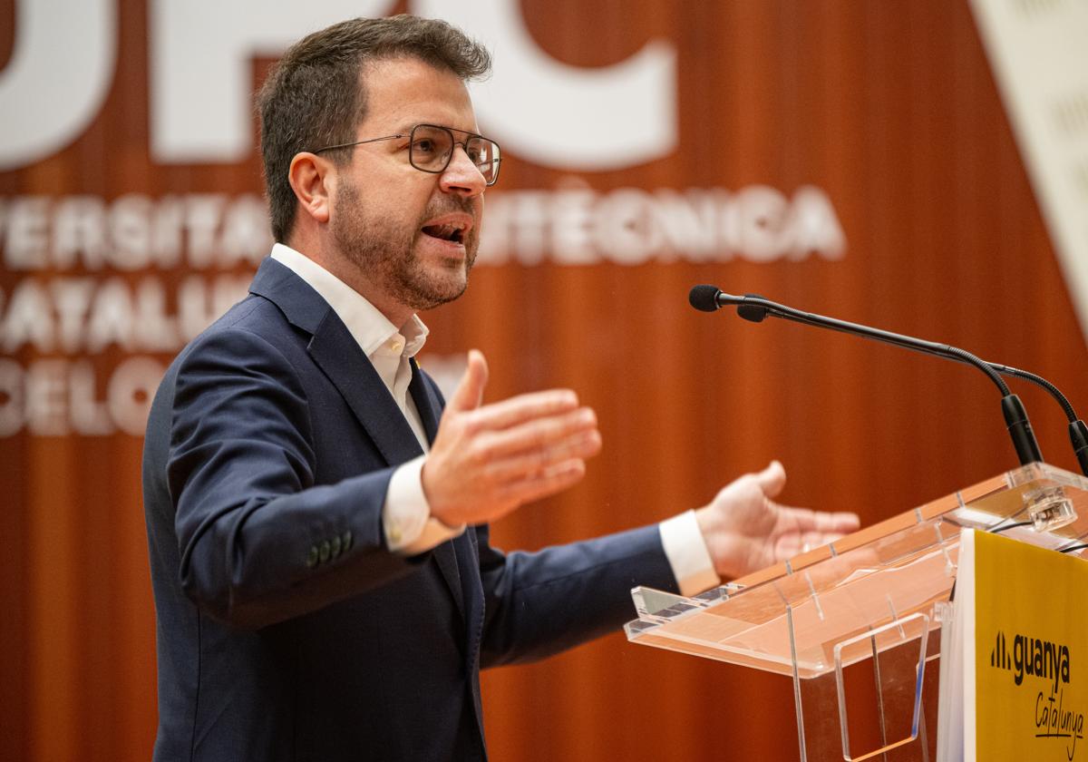 Pere Aragonès interviene este sábado en un acto en Barcelona.