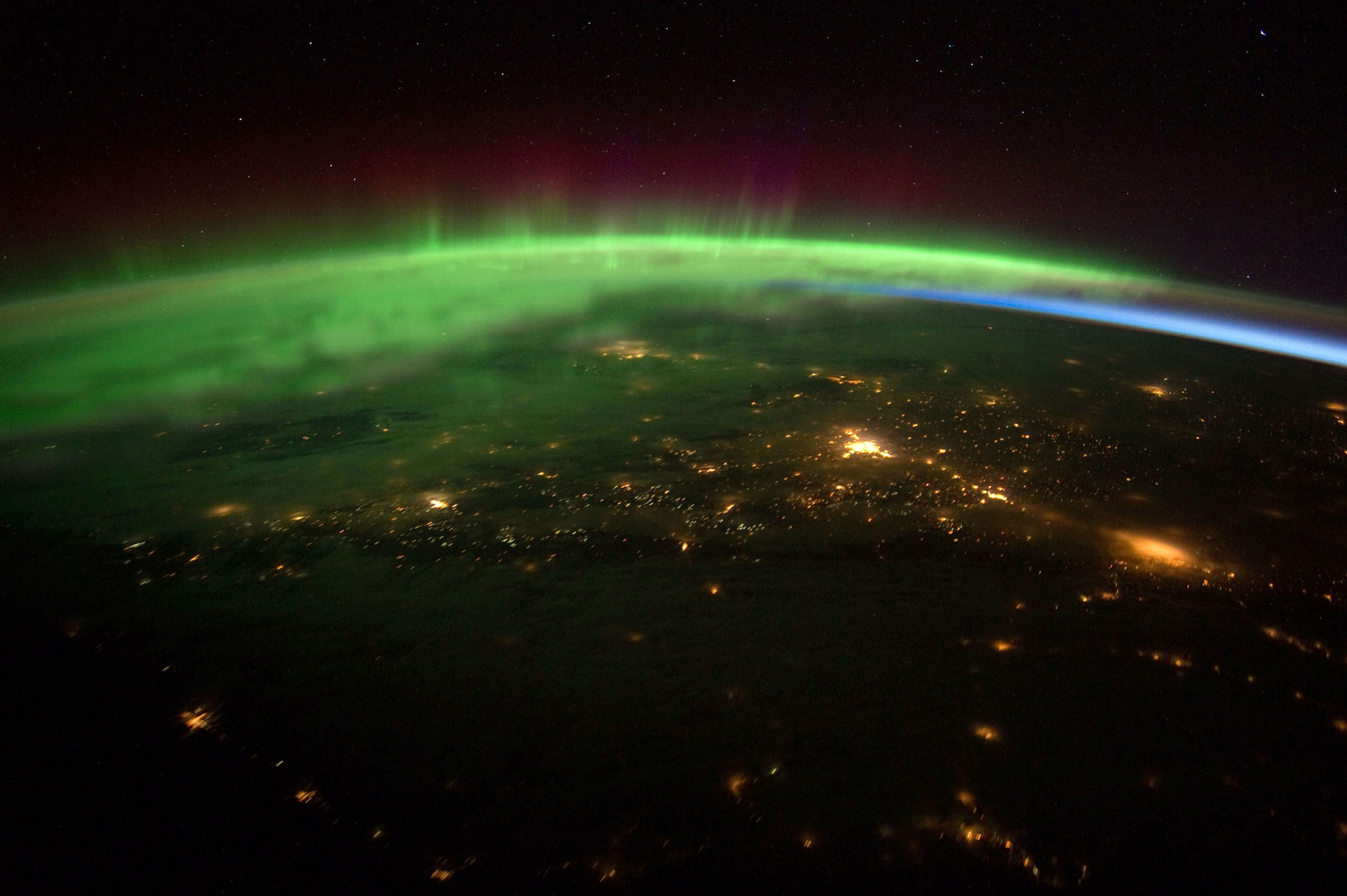 Espectacular aurora boreal, cerca de la isla de Vancouver (EE UU), captada desde la Estación Espacial Internacional.