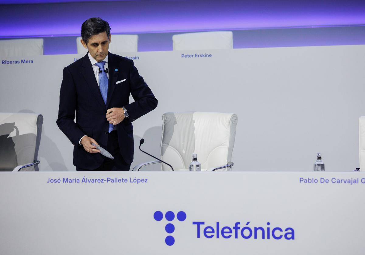 El CEO de Telefónica, José María Álvarez-Pallete López, en la Junta General de Accionistas de hace un año.