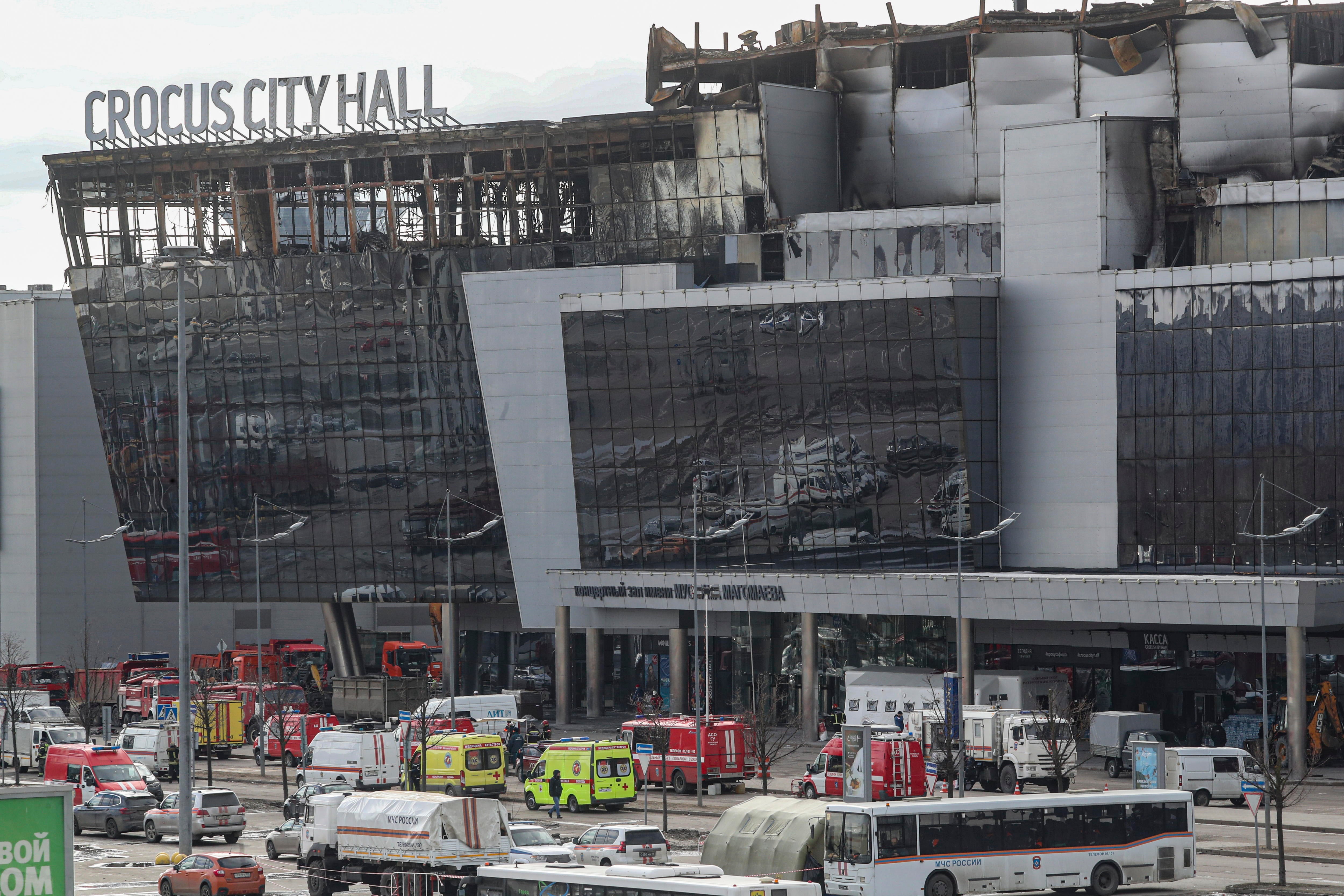 Imagen del Crocus City Hall, calcinado tras el atentado.