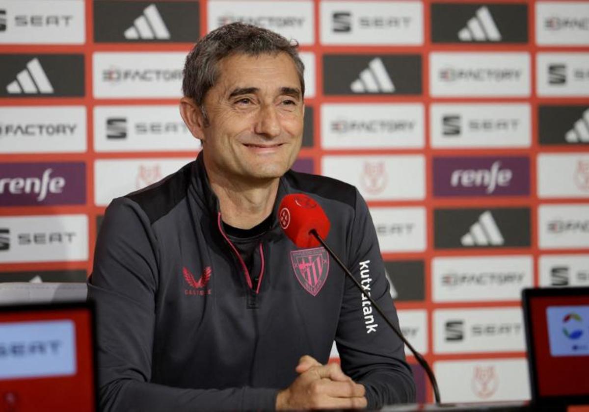 Ernesto Valverde, durante su comparecencia previa a la final de Copa.